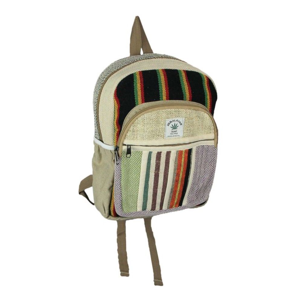 Red, Yellow and Green Rasta Striped Bohemian Style Hemp Fiber Backpack